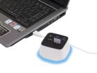 Uniwersalny czytnik kart pamięci "Magic Cube" z niebieskim podświetleniem LED, czyta M2, MS, TF i SD z 3 portów, wersja 2.0, gumowana podstawa, zawiera kabel USB (ok. 112 cm).