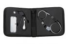 Zestaw USB GEAR TRAVEL GEAR : 4-portowy HUB, mini mysz optyczna, wentylator lampki LED na elastycznych ramionach, pakowany w etui z płytką na reklamę.