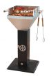 Grill w kształcie stożka "Everest" górny pojemnik wykonany ze stali nierdzewnej, ze zdejmowaną płytą, z dwoma wentylacyjnymi otworami, 3-stopniową regulacją siatki wysokości rusztu grilla, z drewnianymi uchwytami, filar z oknem wentylacyjnym i m