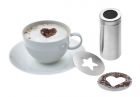 Zestaw z shakerem do czekolady i capuccino ENJOY : zawiera shaker, szablony w kształcie serca i gwizady, wykonane ze stali nierdzewnej.