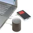 Mini głośnik BLUEDANCE : do telefonu komórkowego, iPhona, odtwarzacza MP3 i laptopa, z niebieskim światłem, który tańczy w rytm muzyki, zakres częstotliwości: 150 Hz - 20 kHz, w tym. kabel USB i końcówka jack 3,5 mm (długość ok. 83 cm), posiada wbudowany 