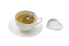 Zestaw do herbaty TEA & HEART : sitko na herbatę ze stali nierdzewnej, ceramiczna miseczka w kształcie serca.