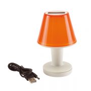 Lampa słoneczna &quot;Illumination&quot; z białą podstawą i kolorowym kloszem, panel słoneczny na górze, możliwość naładowania poprzez kabel USB (ok.. 62cm. długości), zawiera baterie akumulatorowe, zapakowana w pudełko na prezent.