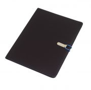 Portfolio &quot;Session&quot; w formacie DIN A4, zawiera notes, pętelkę na przybory do pisania, różne wsuwane kieszenie, metalowy haczyk z kolorową gumką do zamknięcia.