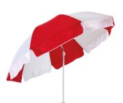 Słoneczny i plażowy parasoll &quot;Aloha&quot; : 2-częściowa laska metalowa z przegubem obrotowym, metalowe szyny, plastikowe kolce, poszycie poliester, segmenty parasola z szerokimi falbanami, poliestrowa torba w kolorze poszycia.