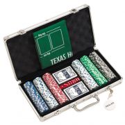Gra &quot;Las Vegas&quot; w srebrnej walizce, w zestawie 300 żetonów (waga 11,5 g), dwie talie kart, 5 kości do gry