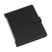 Portfolio &quot;Widget&quot; w formacie A5: w środku elastyczne paski na tablet (rozmair 18 x 23 cm), z różnymi wsuwanymi kieszonkami, 1 mały notes, na zewnątrz uruchamiana przyciskiem podstawka dla wygody przy czytaniu, zapięcie na zatrzask.