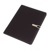 Portfolio &quot;Session&quot; w formacie DIN A4, zawiera notes, pętelkę na przybory do pisania, różne wsuwane kieszenie, metalowy haczyk z kolorową gumką do zamknięcia.