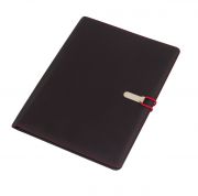 Portfolio &quot;Session&quot; w formacie DIN A4, zawiera notes, pętelkę na przybory do pisania, różne wsuwane kieszenie, metalowy haczyk z kolorową gumką do zamknięcia.