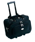 Torba biznesowa &quot;Manager&quot; na kółkach z dużą kieszenią zapinaną na zamek z przodu, dużą kieszenią na laptop, dwiema kieszeniami na dokumenty, rozkładaną rączką, przezroczystymi kółkami, wytrzymałym uchwytem do noszenia w ręce oraz odpinanym paski