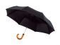 Męski parasol automatyczny "Lord" 3xskładana metalowa laska, szyny z metalu/włókna szklanego, drewniany, zaokrąglony uchwyt, poszycie: poliester-pongee ze specjalną wodoodporną powłoką, pasek spinający na rzep.