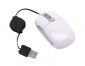 Mini mysz na USB INPUT : z 2 przyciskami i scrollem, rozdzielczość: 800 dpi, kabel USB (długość ok. 75 cm.) i bęben kablowy, ultra płaski kształt i niewielka waga, Plug + Play (oprogramowanie nie jest wymagane).