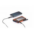 Ładowarka słoneczna wodoszczelna, akumulator litowy 750mAh z wyjściem 5V/ max.500mA do ładowania telefonu komórkowego lub odtwarzacza MP3, 6 wtyczek do telefonów, kabel wejściowy USB, kabel wyjściowy, dioda LED